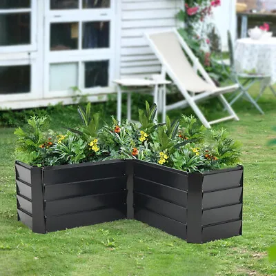 Corner L-Shaped Metal Garden Raised Bed Vegetable Flower Planter Trough Grow Box • £45.95
