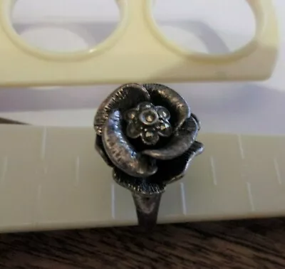 5.7gram Rose FLOWER Marcasite ART STERLING SILVER Mark 7& 1/2 Ring Can Size  • $59