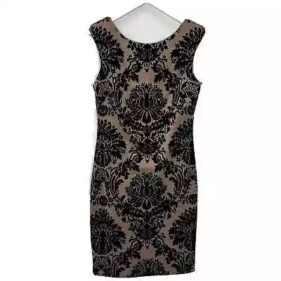 Aidan Mattox Women's Sleeveless Sheath Dress Brown Black Velour Floral Size 4 • $19.96