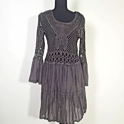 Monoreno Dress Womens Medium M Courtney Bohemian Crochet Shirt Dress Gray • $35.99