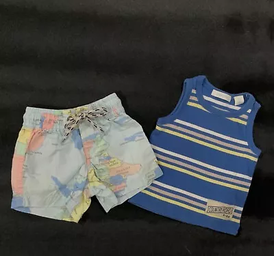 COUNTRY ROAD Baby Boys  Sz 0-3 Mths Top And Shorts   EUC 100% Cotton • $12.90