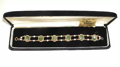 Vintage Gold Filed Jade And Pearl Bracelet In Original Box 7  • $35