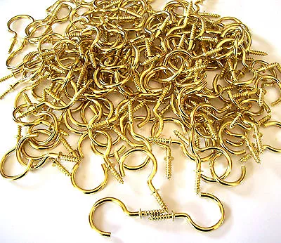 144 Brass Plated 1-1/4  Cup Hooks 52572 Screw Plant Hanger Keys Jewelry Display • $20.99