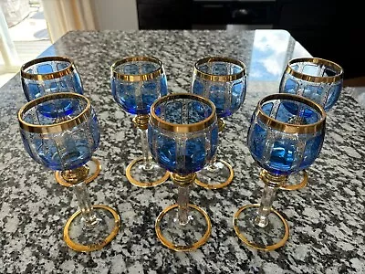 7pc Set Czech Moser Crystal Cabochon Hock Wine Glasses • $650