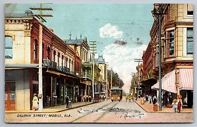 Dauphin Street W/ Street Car Mobile Alabama Rotograph Color Postcard • $8