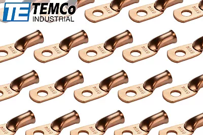 50 Lot 6 AWG 1/4  Hole Ring Terminal Lug Bare Copper Uninsulated Gauge • $19.95