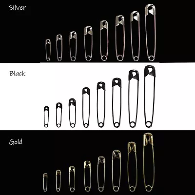 Premium Quality Hardened Steel Safety Pins 8 Sizes In Silver Gold Or Black • £1.95