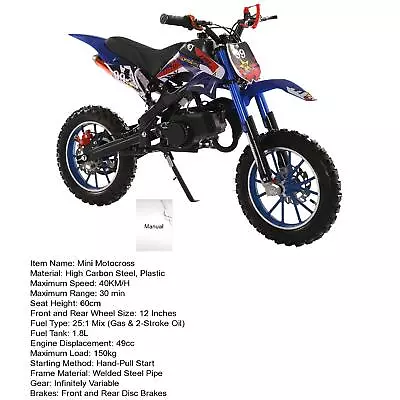 49cc 2-Stroke Kids Dirt Bike Gas Power Motocross Off Road Mini Motorcycle  • $237.50