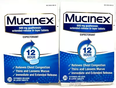 (2) Mucinex Expectorant Thins Mucus 20 Bi-Layer Tablets Each Sealed Exp: 4/2026+ • $14.99