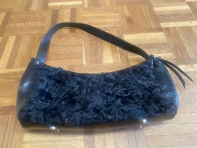 Classy Paolo Masi Black Lamb Fur & Leather Handbag Curly Fur Shoulder Bag New • $125