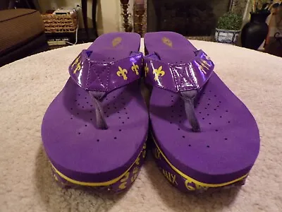Volatile Womens Fleur De Lis Wedge Sandals Size 8 Purple & Gold Lsu Tigers • $25