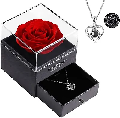 Preserved Rose With 925 Silver I Love You Necklace In 100 Languages Eternal Flo • $13.79