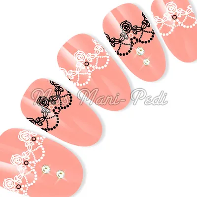 £2.15 • Buy Nail Art Water Decals Transfers Sticker Black & White Rose Lace Garter Y193A