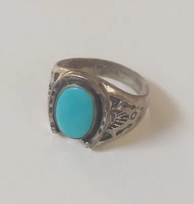 Vintage Native American Solid Sterling Silver Turquoise Horseshoe Ring • $229.95