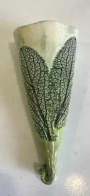 Handmade Studio Pottery Vase Wall Pocket Fern Leaf Design • $18