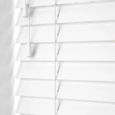 White Faux Wood String Venetian Wooden Blind Made To Measure - 5 Year Guarantee • £35.63