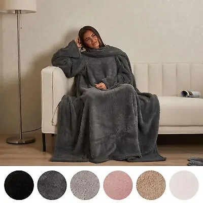£10.99 • Buy OHS Teddy Fleece Blanket With Sleeves Wearable Wrap Giant Oversized Soft Throw