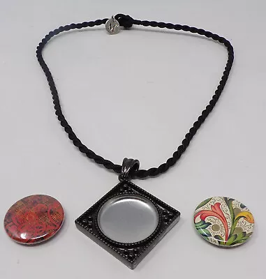 Magnabilities Black Cord Necklace Diamond Pendant W/ Two Floral Inserts • $14.95