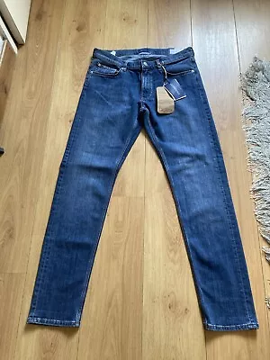 GANT Mens W33” L32” Blue Wash Stretch Slim Jeans W Logos New  • £30