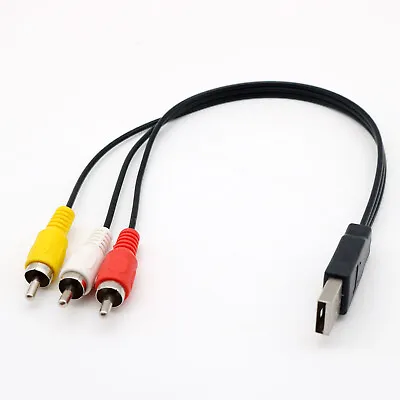 25cm 3 RCA Male To USB A Male Video Cable Television Audio AV Composite Adapter • $2.49