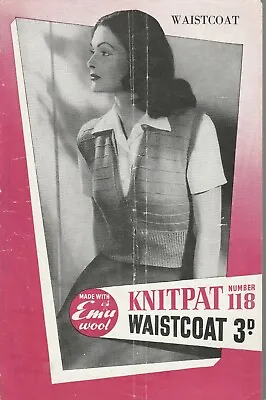 Knitpat 118 Vintage  PATTERN WW11 LADIES KNITTED WAISTCOAT • £3.49