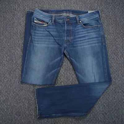 Diesel Jeans Mens 38x34 Blue Safado Slim Straight Dark Wash Button Fly Whiskered • $65.80