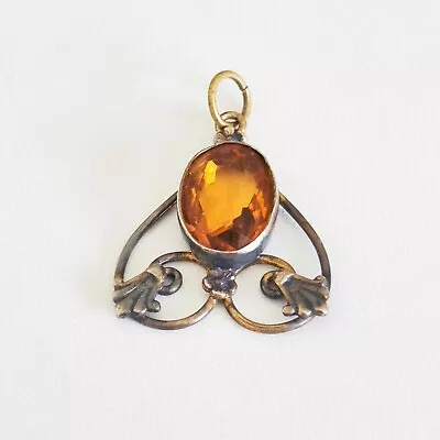 Vintage Antique 12K Yellow Gold Filled Citrine Tone Faceted Glass Pendant • $49.99