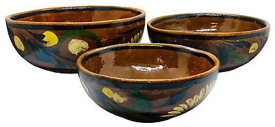 Set Of 3 Mexican Redware Clay Pottery Hand Painted Nesting Bowls Unsigned • $69.95