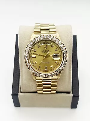 Rolex 18238 President Day Date Champagne Diamond Dial Diamond Bezel 18K Gold • $15995