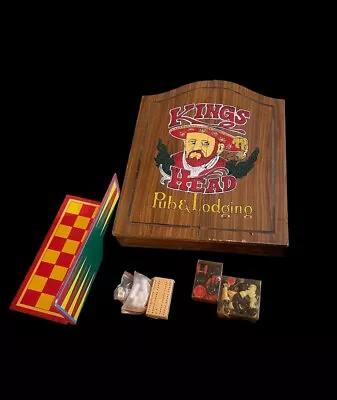Kings Head Pub And Lodging Vintage Dart Board  Cabinet W/ Games. NO DARTS • $30