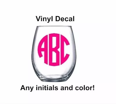 Circle Monogram 3  Vinyl Decal For Wine Glass Tumbler Cup Sticker • $2.49