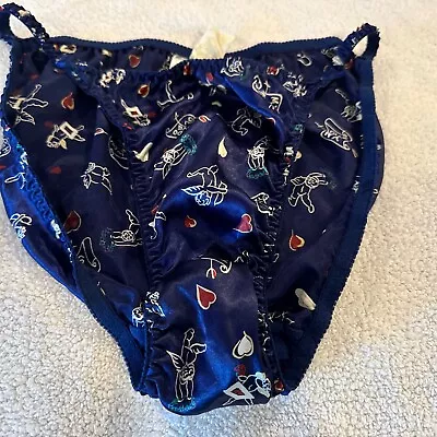 Vintage Satin String Bikini Panties 100% Polyester Blue Size 8 • $61