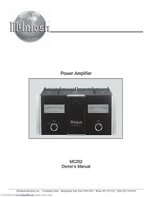 Bedienungsanleitung-Owner's Manual For McIntosh Mc 252 • $13.63