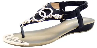 New Women Sandal Toe Post Diamante Party Mules  Ladies Casual Shoes • £9.89