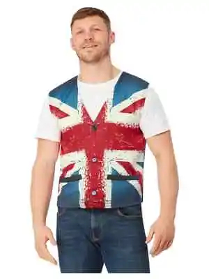 Vintage Style Union Flag Jack Print Waistcoat Mens Patriotic Eurovision M L • £15