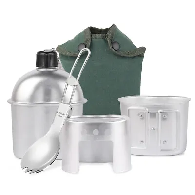 Lixada 4pcs Cookware Set Military Canteen Cup Wood Stove Foldable Spork Sack • $28.99