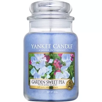 Yankee Candle GARDEN SWEET PEA Large Jar 22 Oz Blue Housewarmer • £22.33