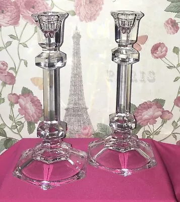 Vintage Crystal Candlestick Set: Clear Candle Holders Hexagon 7.5” Tall /Heavy • $13.77