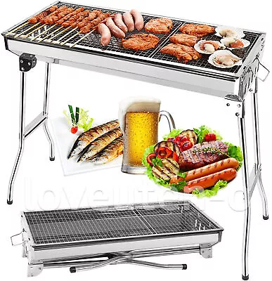 Folding Bbq Grill Barbecue Charcoal Rack Kebab Stainless Steel Outdoor Camping • $31.48