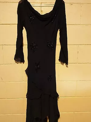 Rubi Pesini Black Beaded Size 16  Long Evening Handkerchief Hem  Dress • $19.47