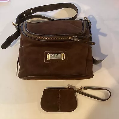 MAXX NEW YORK Hobo Saddle Shoulder Tote Bag Brown Suede W/Coin Purse • $27.95