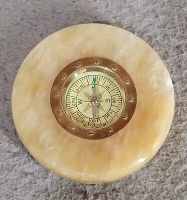 Vintage Desk Paperweight Directional COMPASS Mounted In Marble WNN Taiwan • $15