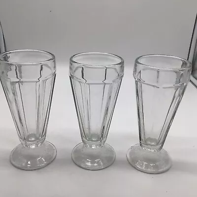 3 Soda Fountain Parfait Ice Cream Sundae Heavy Footed Glasses 7” Tall Vintage • $13.50