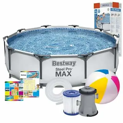 12in1 GARDEN SWIMMING POOL + PUMP 305cm 10FT Round Frame Above Ground Pool SET • £309.90