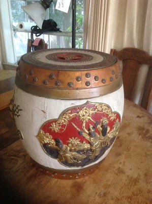 $324.99 • Buy VINTAGE CHINESE WOOD RICE BARREL, RARE, HAND MADE HAND CARVED ~16 In Tall