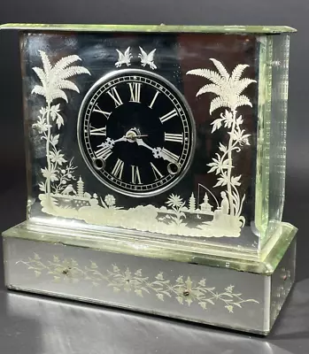 Antique E.N. Welch Mantel Clock Etched Chinoiserie Mirrored Case As Is • $999.99