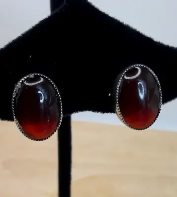 Vintage Artisan Signed Carnelian Cabochon / Sterling Silver Earrings 3/4  • $24.99