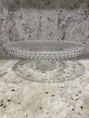 Vintage Diamond Pattern Glass Cake Pie Cupcake Stand Plate EUC • $20