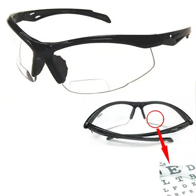 Bifocal Safety Reading Glasses Magnifier Clear Lens +3.00 Black Frame Protective • $12.05