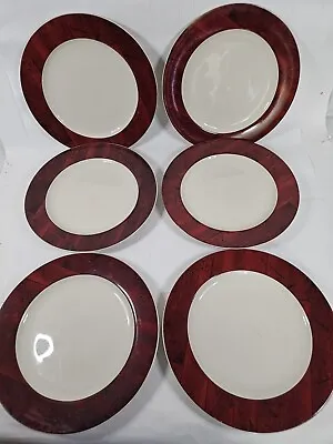 Six Sakura Warren Kimble Barns Dinner Plates. 11  Diameter White & Red Set Of 6 • $44.99